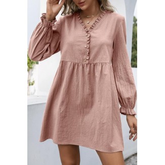 Casual Solid Buckle Stringy Selvedge V Neck A Line Dresses