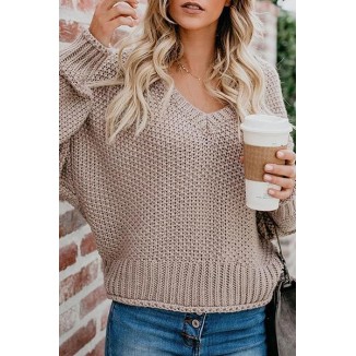 Casual Solid Basic V Neck Tops Sweater(8 Colors)