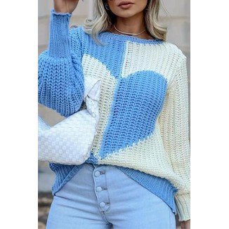 Casual Patchwork  Contrast O Neck Tops Sweater