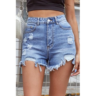 Casual Street Solid Tassel Ripped Denim Shorts