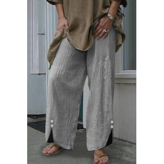 Casual Solid Patchwork Buttons Straight Wide Leg Solid Color Bottoms(6 Colors)