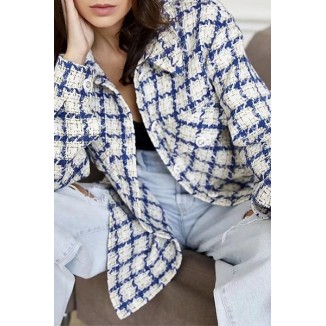 Casual Plaid Pocket Buckle Turndown Collar Outerwear