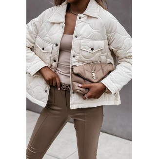 Casual Patchwork Pocket Buckle Turndown Collar Outerwear