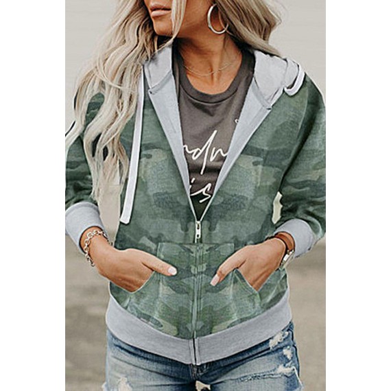 Casual Camouflage Print Split Joint Hooded Collar Outerwear