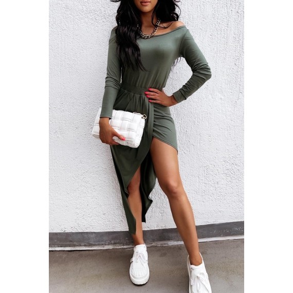 Casual Elegant Solid Split Joint Fold O Neck Irregular Dress Dresses