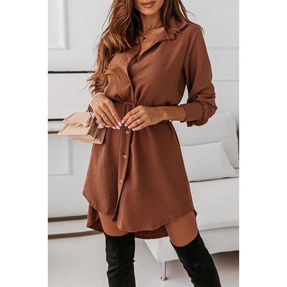 Casual Elegant Solid Buckle With Belt Turndown Collar Shirt Dress Dresses