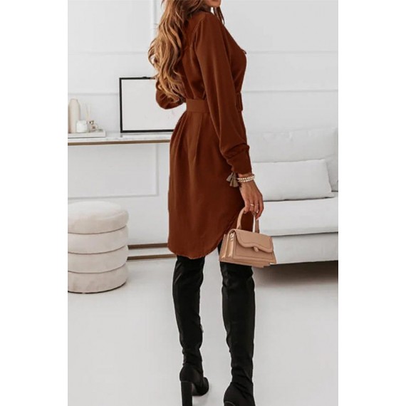 Casual Elegant Solid Buckle With Belt Turndown Collar Shirt Dress Dresses