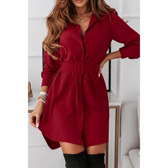 Casual Elegant Solid Buckle With Belt Turndown Collar Shirt Dress Dresses