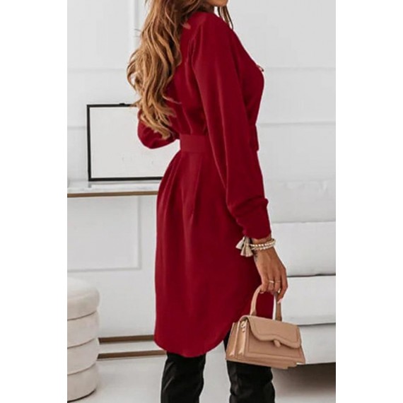 Casual Elegant Solid Buckle With Belt Turndown Collar Shirt Dress Dresses