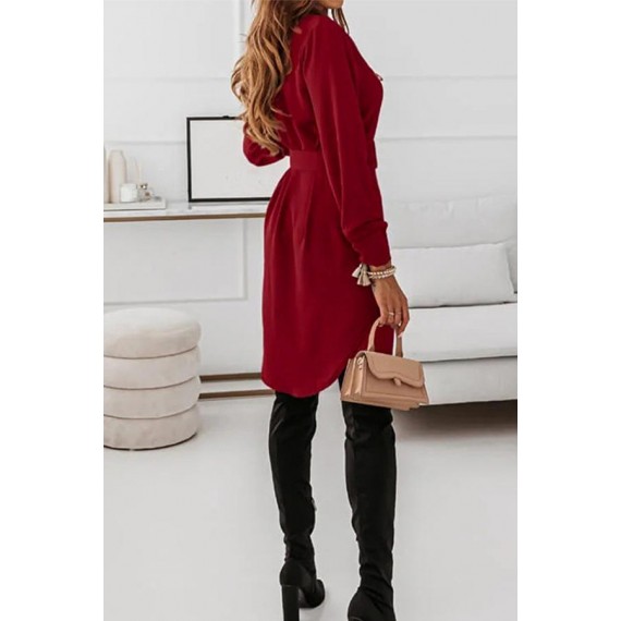 Casual Elegant Solid Buckle With Belt Turndown Collar Shirt Dress Dresses