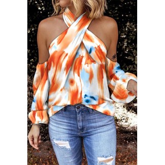 Casual Print Patchwork Halter Tops