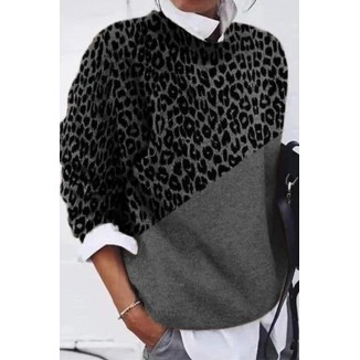 Casual Leopard Split Joint With Bow O Neck Tops Sweater