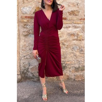 Casual Solid Fold V Neck Long Sleeve Dresses