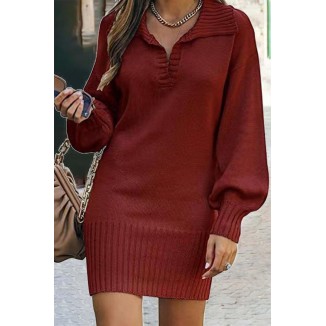 Casual Solid Patchwork Turndown Collar Straight Dresses(4 Colors)