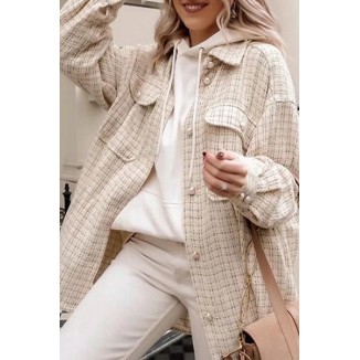 Casual Plaid Pocket Buckle Turndown Collar Outerwear