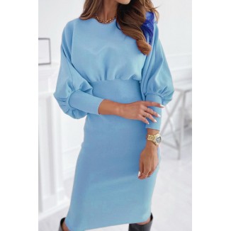 Casual Solid Fold O Neck Waist Skirt Dresses(5 Colors)