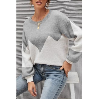 Casual Patchwork  Contrast O Neck Tops