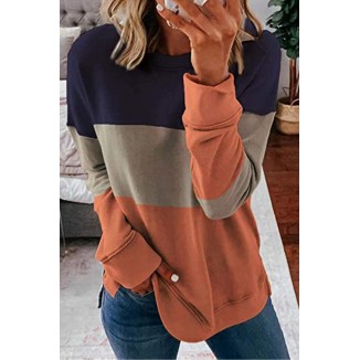 Casual Patchwork Pullovers O Neck Tops(3 Colors)