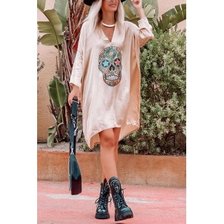 Casual Simplicity Pierced Printing V Neck Long Sleeve Dresses