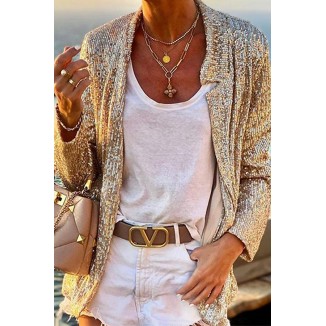 Casual Elegant Solid Sequins Outerwear