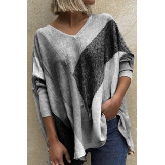 Casual Patchwork Contrast V Neck Tops(5 Colors)