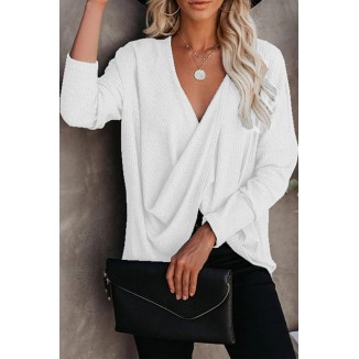 Casual Solid Fold V Neck Tops(4 Colors)