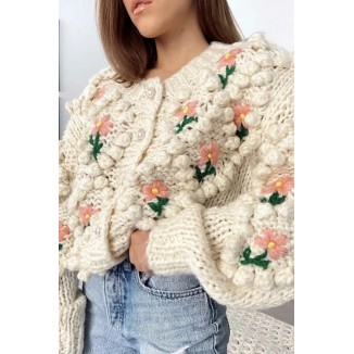 Casual Patchwork Hollowed Out Cardigan Collar Sweaters