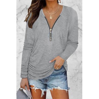 Casual Solid Fold V Neck Tops(8 Colors)