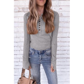 Casual Solid Buckle O Neck Tops(4 Colors)