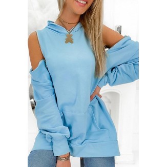 Casual Solid Drop-Shoulder Hooded Collar Tops