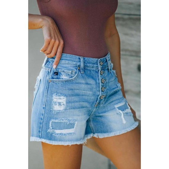 Casual Daily Solid Ripped High Waist Straight Denim Shorts