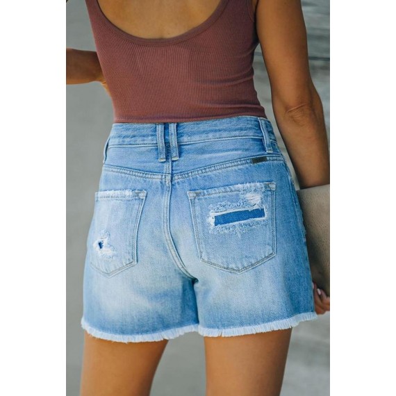 Casual Daily Solid Ripped High Waist Straight Denim Shorts