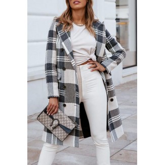 Casual Elegant Plaid Split Joint Buckle Turndown Collar Outerwear