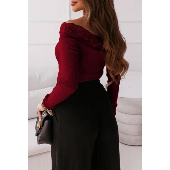 Fashion  Solid Lace Off the Shoulder Tops(5 Colors)