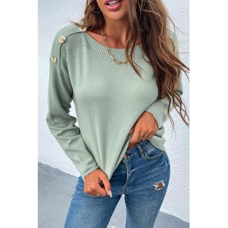 Casual Solid Buckle Off the Shoulder Tops Sweater(3 Colors)