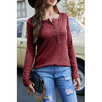 Casual Solid Buckle O Neck Tops