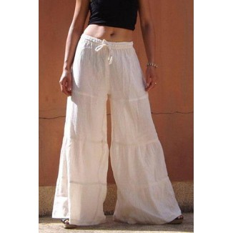 Casual Solid Frenulum Loose Wide Leg Patchwork Bottoms(5 Colors)