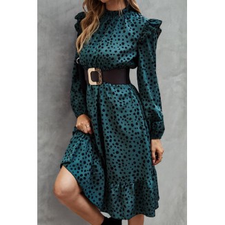 Casual Leopard Split Joint Half A Turtleneck Waist Skirt Dresses