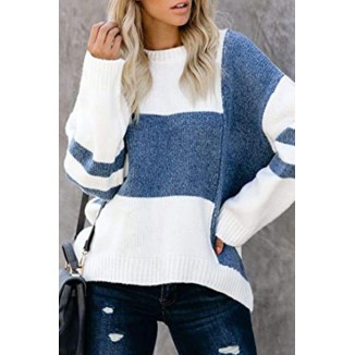 Casual Patchwork  Contrast O Neck Tops Sweater