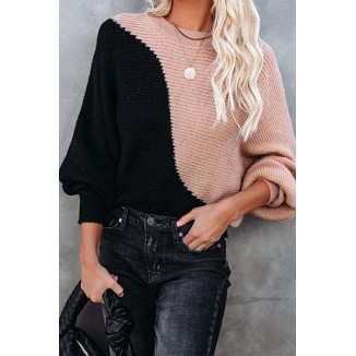 Casual Patchwork Basic Contrast O Neck Tops Sweater(6 Colors)