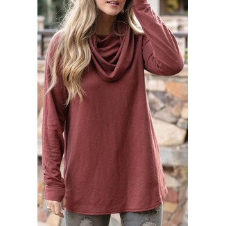 Casual Solid Fold Asymmetrical Collar Tops(4 Colors)