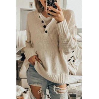 Casual Solid Color V Neck Sweaters(4 Colors)