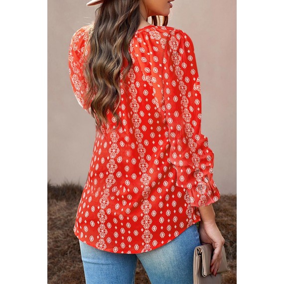 Casual Elegant Print Split Joint Frenulum V Neck Tops