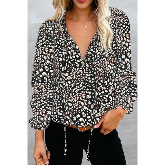 Casual Elegant Print Split Joint Frenulum V Neck Tops