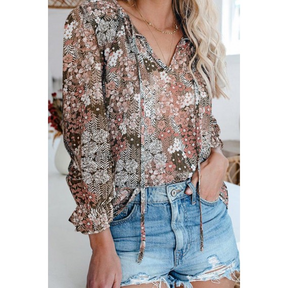 Casual Elegant Print Split Joint Frenulum V Neck Tops