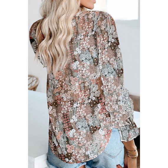 Casual Elegant Print Split Joint Frenulum V Neck Tops