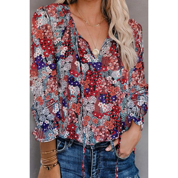 Casual Elegant Print Split Joint Frenulum V Neck Tops