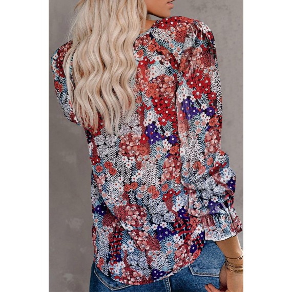 Casual Elegant Print Split Joint Frenulum V Neck Tops