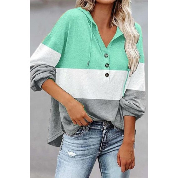 Casual Color Block Contrast V Neck Hoodies(4 Colors)