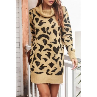 Casual Print  Contrast Turtleneck Dresses Sweater